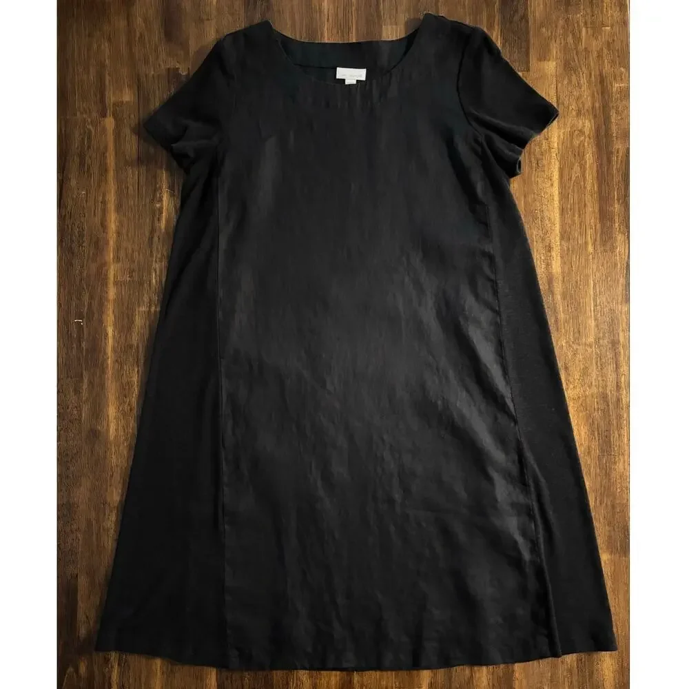 J Jill Pure Size Medium Dress Short Sleeve Knee Length Sheath Linen Knit Sides